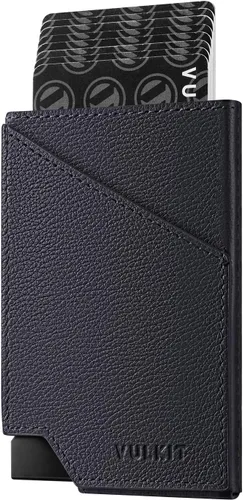 Vista 18 de VULKIT Cartera de tarjetas desplegable con bloqueo RFID, funda delgada de aluminio para tarjetas bancarias con bolsillo para dinero de negocios