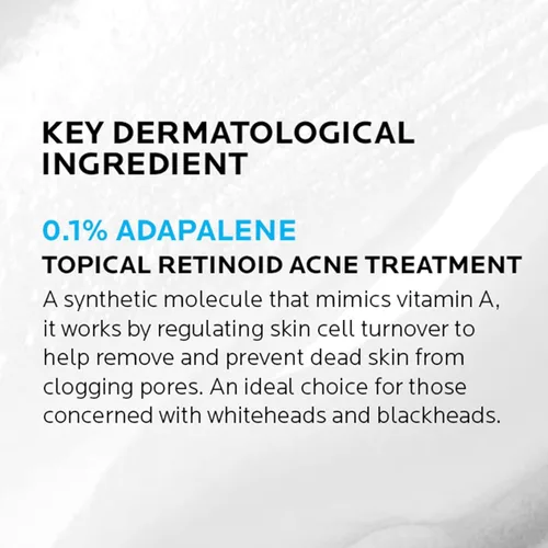 Vista 4 de La Roche-Posay Effaclar Adapalene Gel 0.1% Tratamiento para el acné, crema retinoide, gel medicamento para puntos negros y puntos blancos, sin