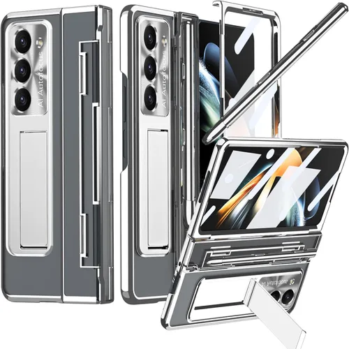 Vista 11 de NINKI Funda compatible con Samsung Galaxy Z Fold 5 5G con S Pen y protección de bisagra, cubierta transparente chapada de lujo transparente con Negro