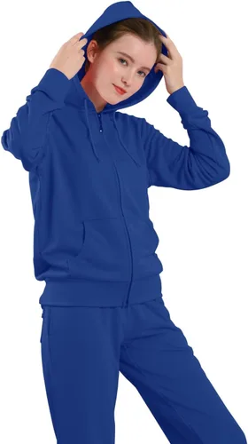 Vista 2 de LeeHanTon Conjunto de 2 piezas de sudadera con capucha y pantalón para correr, de terciopelo, para correr, para correr, para correr