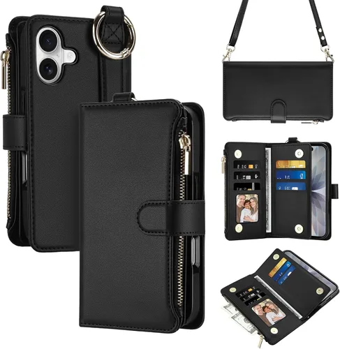 Vista 10 de Vofolen Funda tipo cartera para iPhone 16 con tarjetero y bloqueo RFID Negro