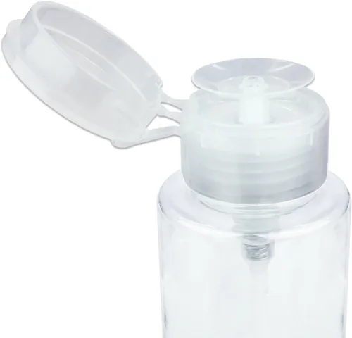 Vista 3 de Dispensador de bomba de empuje transparente de 7 onzas, botella recargable vacía con tapa abatible, para esmalte de uñas, viajes, embalaje