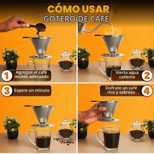 Vista 7 de verter sobre el gotero de café, 3.18x4.48", acero inoxidable, mango