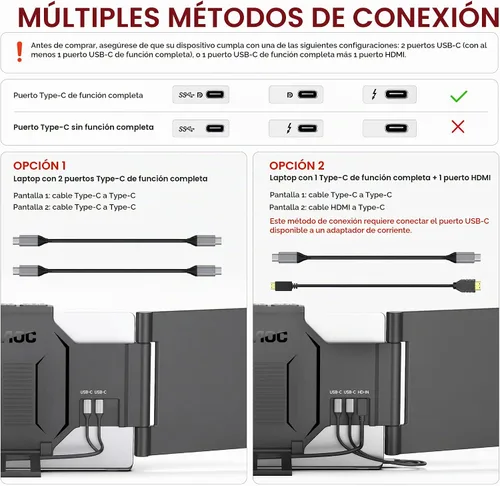 Vista 4 de AOC Extensor de pantalla para laptop de 14", monitor portátil para Gris