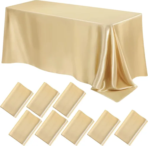 Vista 15 de Lounsweer - 8 manteles de satén para mesa, 102 x 58 pulgadas, mantel rectangular de seda suave para mesa, ideal para fiestas rectangulares, cenas