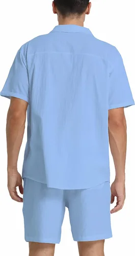 Vista 33 de RPOVIG Conjunto corto de camisa de lino: conjunto casual de 2 piezas con botones para hombre