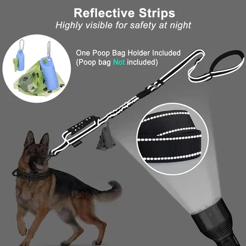 Vista 2 de Correa para perros grandes y medianos resistente, correas elásticas para perros con soporte para bolsa de excrementos y cinturón de seguridad