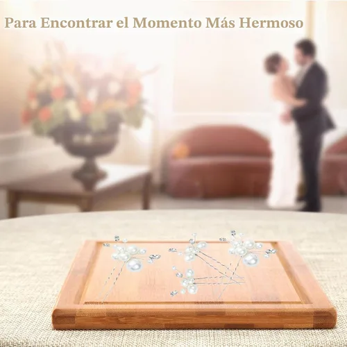 Vista 6 de Pinza para el cabello, 4 horquillas de perlas para el cabello, plateadas, para mujeres y niñas, accesorios para el cabello de boda