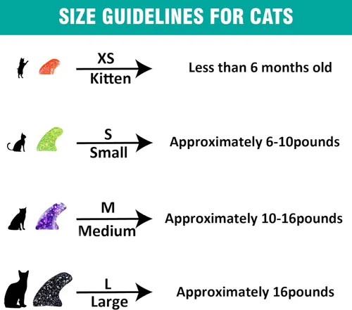 Vista 5 de 10 colores / 100 piezas de tapas de uñas de gato Cubiertas de garra de gato con adhesivos y aplicadores Beta (XS)
