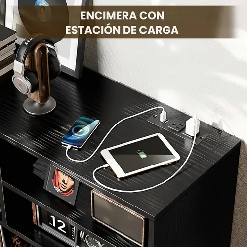 Vista 6 de Soporte XL para tocadiscos con puertas correderas, más de 500 unidades de Negro