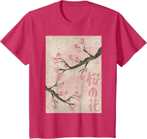 Vista 17 de Cherry Blossom Japanese Vintage Woodblock Japan Pink Sakura T-Shirt Asphalt Grey