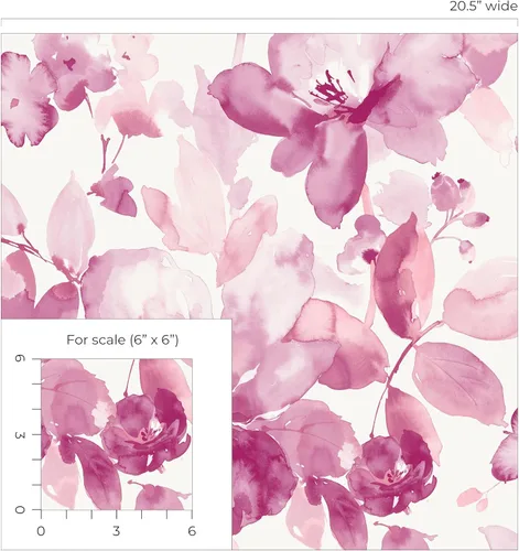 Vista 8 de NextWall Papel pintado de flores de despegar y pegar (rosa)