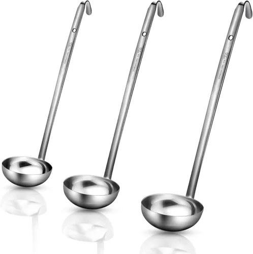 Vista 9 de meekoo 1 Pieza Cucharón de Acero Inoxidable para Sopa con Mango Cucharón con Borde Vertedor para Cocina Cocinando Sopa Salsa (1 oz)