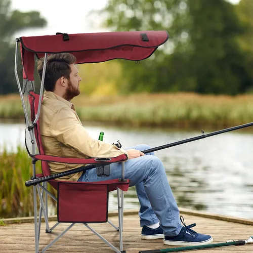 Vista 6 de [Usado] Silla de camping Elevon, silla plegable extra grande con toldo, silla portátil al aire libre con brazos, portavasos y bolsa de transporte