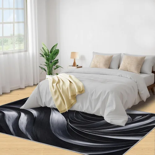 Vista 4 de Alfombras onduladas negras y blancas para dormitorio, alfombra de área abstracta, alfombras geométricas para sala de estar, alfombra antideslizante