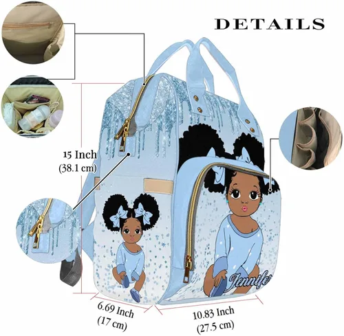 Vista 4 de Bolsa de pañales personalizada con purpurina brillante, color rosa, oro rosa, rubor, con nombre, bolsas de pañales de viaje, mochila casual