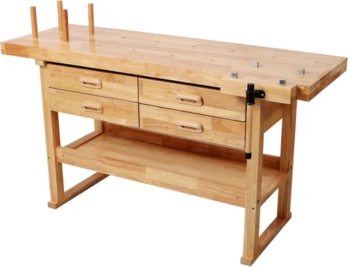 Vista 16 de Banco de trabajo de madera de 48 pulgadas, banco de carpintería resistente con mango ajustable, capacidad de carga de 330 libras, mesa de trabajo