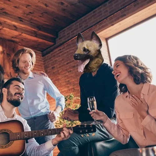 Vista 8 de MAKEATREE Máscara de cabeza de perro pastor alemán divertido animal de látex de goma accesorios de decoración para adultos hombres fiestas Halloween