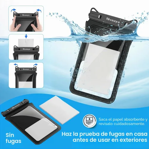 Vista 9 de Niveaya Bolsa impermeable para teléfono con doble espacio - 2 unidades, funda impermeable con cordón para iPhone 16/15/14/13/12 Pro Max hasta 8.3