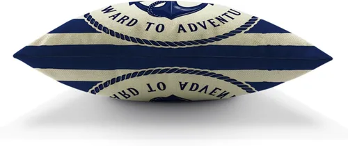 Vista 5 de Funda para cojín Beabes de 18"X18" con ancla, diseño náutico azul y blanco a rayas, funda de almohada cuadrada de algodón y lino para el hogar