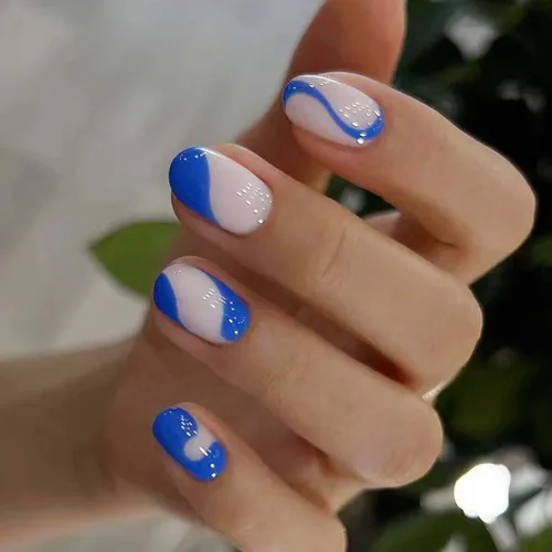 Vista 8 de RikView uñas postizas blancas en forma de almendra de longitud media, uñas adhesivas naturales, uñas en relieve con diseño de margarita
