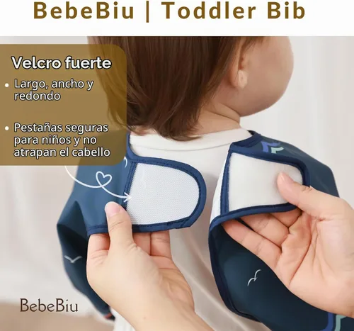 Vista 6 de Babero de manga larga para bebé, tela impermeable, bolsillo recolector, babero delantal para bebé, mangas ajustables