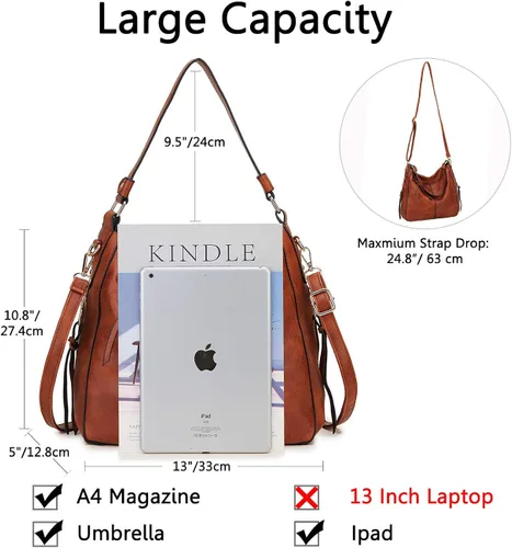 Vista 3 de VONXURY - Bolso de mano de piel sintética para mujer bolso de hombro grande con bolsillos laterales para trabajo y viajes