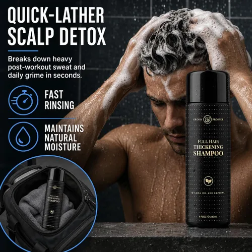 Vista 4 de Champú para engrosar el cabello para hombres – 5% complejo capixilo DHT bloqueador para pérdida de cabello y adelgazamiento del cabello Sin