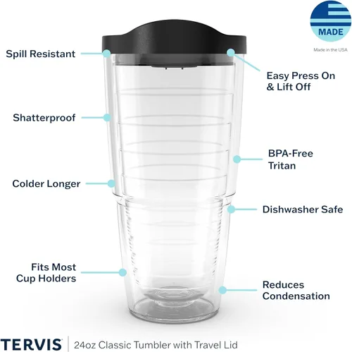 Vista 3 de Tervis Vaso aislado de doble pared con diseño de gato a cuadros hecho en Estados Unidos mantiene las bebidas frías y calientes, 24 onzas, clásico