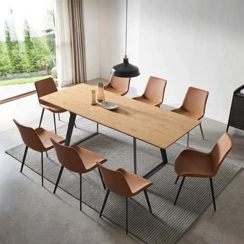 Vista 20 de ZckyCine Mesa de Comedor Moderna de Mediados de Siglo y Sillas para 4 Rectangular de Madera Expandible que Ahorra Espacio Multifuncional Marrón