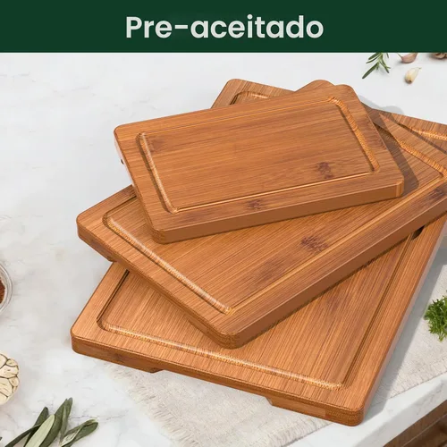 Vista 6 de Juego de 3 tablas de cortar de bambú carbonizado profundo para cocina Carbonized