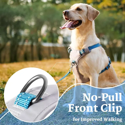 Vista 5 de Huntboo Arnés para perro sin tirones, chaleco totalmente reflectante con 2 clips para correa, sin estrangulamiento, ajustable, transpirable