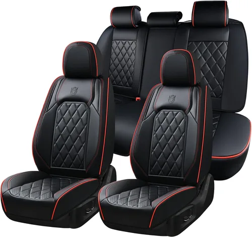 Vista 9 de Coverado Fundas de Asientos Delanteros, Funda de Asiento de Cuero Sintético de Lujo Impermeable, Protector de Asiento de Coche Beige, Funda