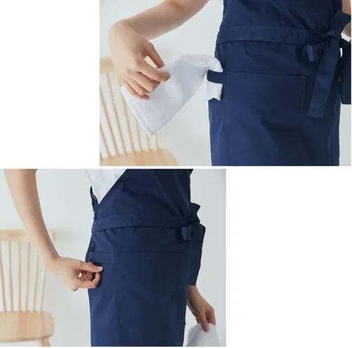 Vista 3 de Jeelow Delantal de cocina de algodón o sarga de algodón para hombres y mujeres, ajustable con bolsillos ajustables