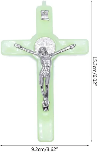 Vista 5 de Guaber Crucifijo de Cristo Jesús Crucifijo que brilla en la oscuridad, adorno luminoso religioso para pared, regalo
