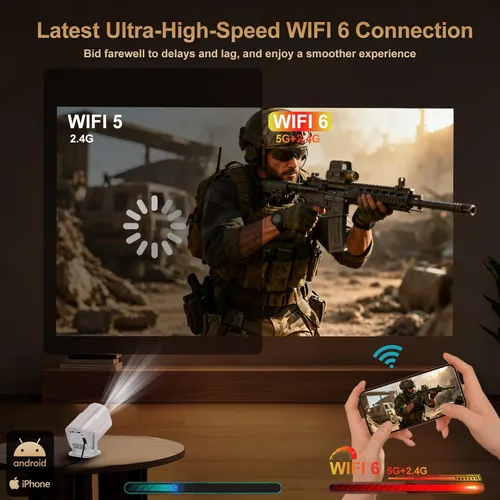 Vista 5 de 【Aplicaciones integradas y enfoque eléctrico】Mini proyector con WiFi y Bluetooth 1080P Portable Projector, Movie Projector for Bedroom, 210°