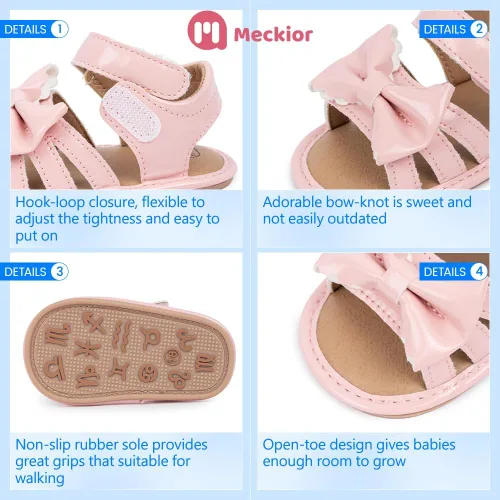 Vista 164 de Meckior Sandalias de verano con punta abierta y suave de piel sintética para bebés y niñas pequeñas