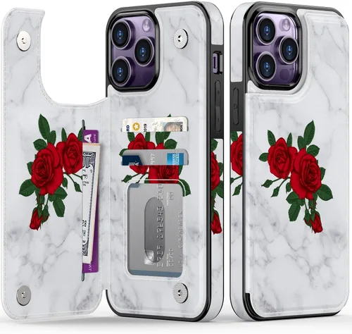 Vista 312 de LETO para iPhone 15 Pro Funda tipo cartera - Tapa tipo folio con patada - Diseños de moda - Tarjetero - Funda protectora para mujeres y niñas - 6.1