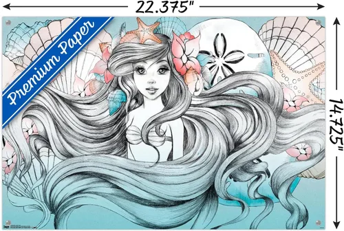 Vista 3 de Trends International Disney - Póster de pared de la Sirenita Ariel, 14.72 x 22.37 pulgadas, paquete de póster premium y alfiler
