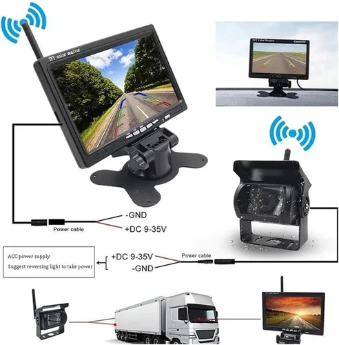 Vista 5 de Cámara de marcha atrás inalámbrica para vehículos, monitor LCD de 7 pulgadas para camiones, autobús, caravana, remolque, excavadora, monitor
