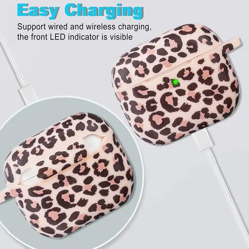 Vista 3 de Funda de silicona con diseño de guepardo para Airpods 3 de YOMPLOW 2021, funda para Apple Airpods de 3ª generación, estampado floral, funda suave