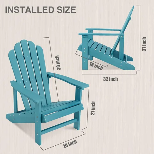 Vista 3 de Silla Adirondack, silla de patio exterior HDPE para todo tipo de clima Azul lago