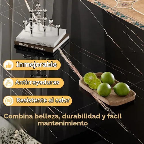 Vista 6 de Juego de mesa de comedor moderno para mesa de comedor de cristal de 6, 7 piezas, mesa de mármol sintético de 71 pulgadas con base de acero