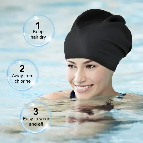 Vista 8 de 2 PCS Swimming Cap for Long Hair, Extra Large Swimming Caps for Women & Men, Silicone Adult Swim Cap, Waterproof Swimming Hat for Dreadlocks