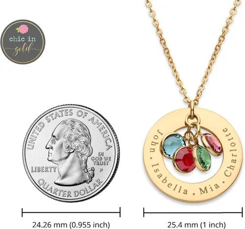 Vista 5 de Birthstone Necklace for Mom 1 to 5 Kids Names and Birth Month Stones, Custom Family Jewelry for Women, Personalized Birthday Day, Mother's Day Gift