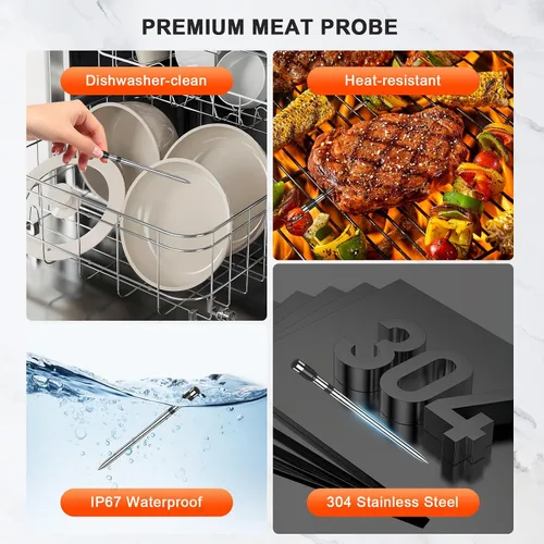 Vista 9 de Termómetro inalámbrico digital para carne, 4 sondas – Termómetro Bluetooth de cocina de alimentos de 800 pies, sensores duales con precisión