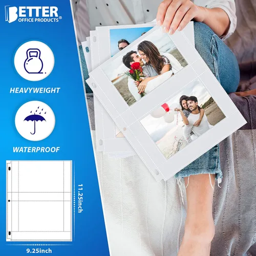Vista 6 de Better Office Products Recambios pesados de 4 x 6 pulgadas para carpeta de 3 anillos transparentes de diamante, 100 fotos en total, cada hoja de 2