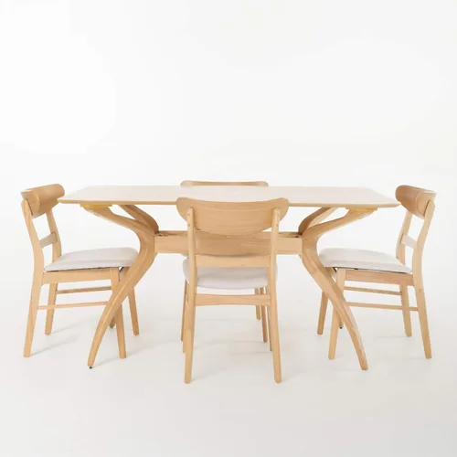 Vista 8 de Christopher Knight Home Idalia - Juego de comedor rectangular de patas curvas, juego de 5 piezas, nogal natural y gris oscuro