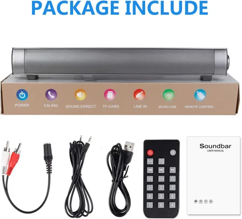 Vista 5 de TOPROAD Barra de sonido, barra de sonido con cable e inalámbrico Bluetooth 5.0, micrófono integrado, para teléfono celular/tablet/proyector
