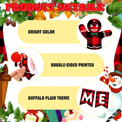 Vista 3 de Epakh 34 piezas de remolinos colgantes de Navidad, espirales colgantes de Navidad, remolinos de búfalo a cuadros, pancarta de Navidad para colgar